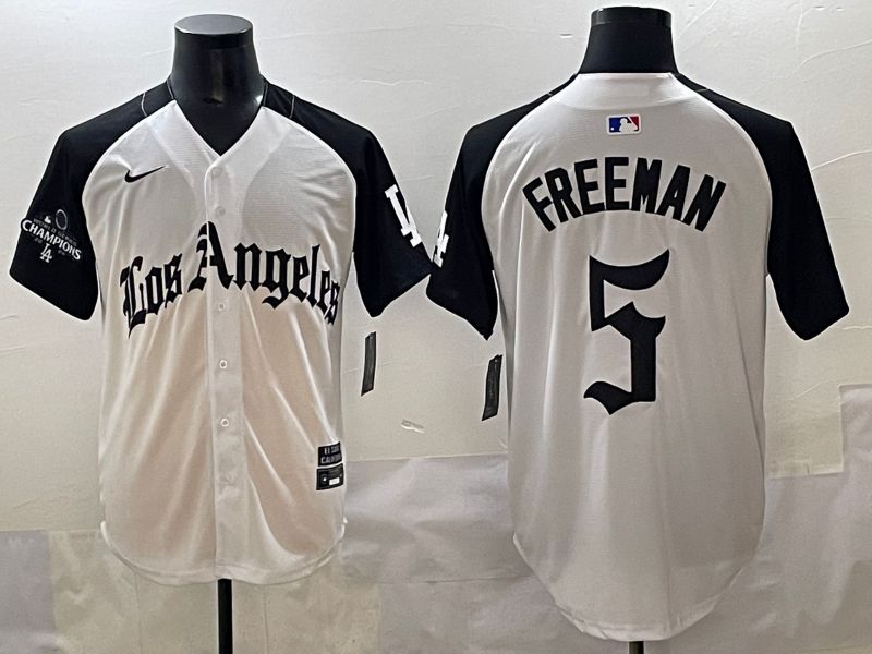 Men 2025 Los Angeles Dodgers #5 Freeman White black Five generations Joint Name Nike MLB Jersey style 5265